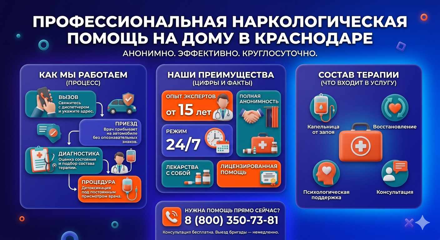 Инфографика о принципах лечения алкоголизма на дому в Петушках: этапы вызова нарколога, преимущества анонимной детоксикации и состав медицинской помощи.